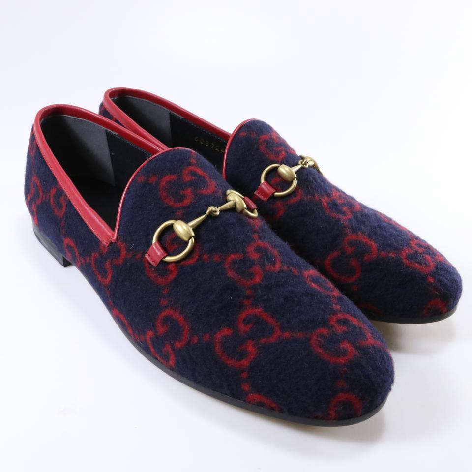 Jordaan Gg Print Horsebit Classic Wool Navy Red Flannel Loafers D096